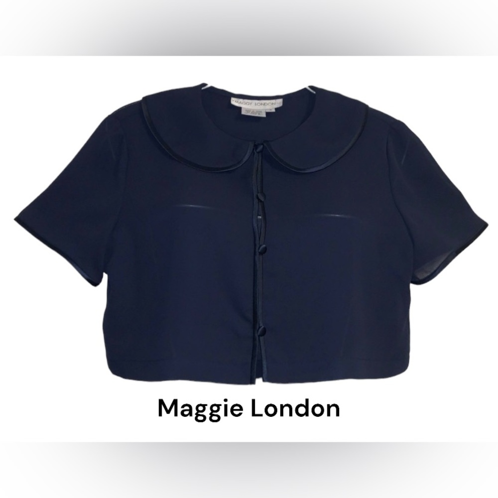 Maggy London Navy Blouse with Peter Pan Collar
